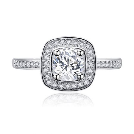 Women Square Princess Cut Cubic Zirconia Ring - A stunning women's square princess cut cubic zirconia ring with a brilliant center stone and an encrusted band, shown against a clean white background.