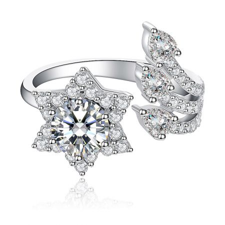 Cubic Zirconia Shooting Star Spinning Ring - Close-up of the Cubic Zirconia Shooting Star Spinning Ring, showcasing its intricate spinning star design and sparkling stones on a rhodium-plated band.