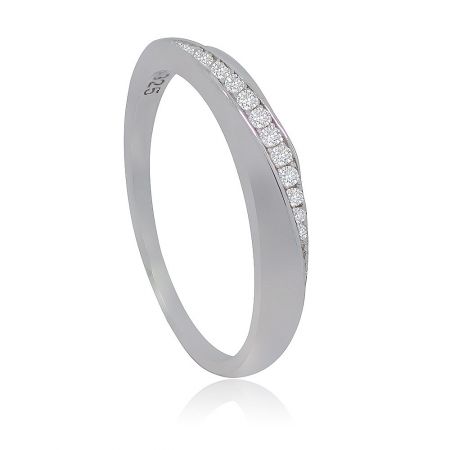 Side view of the classic wedding band, showing the intricate setting of the cubic zirconia stones.