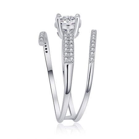 Angled view of the Spiral Line Oval CZ Ring, showcasing the prominent center stone and the sparkle of the decorative side stones.