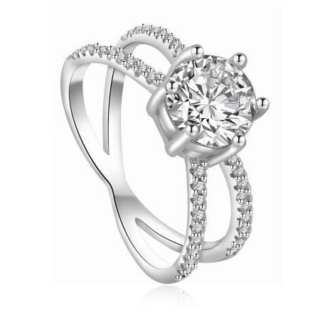 Side view of the princess cut ring, highlighting the unique intertwined split shank band design.