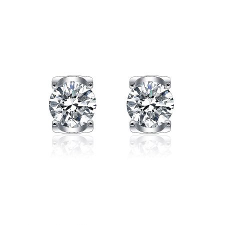 Altar Promised Single CZ Stone Earring - A pair of Altar Promised Single CZ Stone Earrings with square settings, showcasing the brilliant 7mm cubic zirconia stone on rhodium-plated brass.
