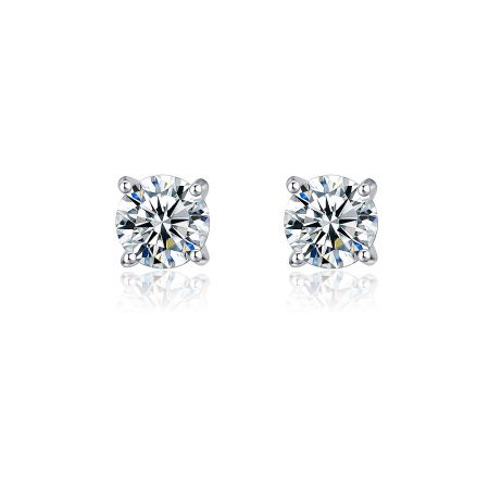 Mini Clear White Stone Ear Studs - A pair of Mini Clear White Stone Ear Studs featuring round brilliant cut cubic zirconia in a silver-colored claw setting, shown against a clean white background.