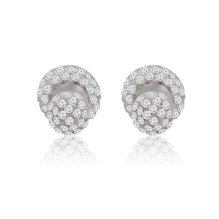 Double Zirconia Ball Studs - A close-up view of the Double Zirconia Ball Studs, showcasing their brilliant cubic zirconia stones in a polished silver setting.