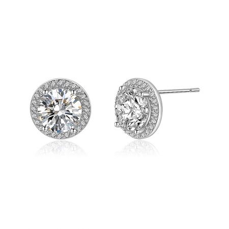 Detailed close-up of the Round Zirconia Cluster Stud Earrings, showing the intricate halo setting and round brilliant cut zirconia.
