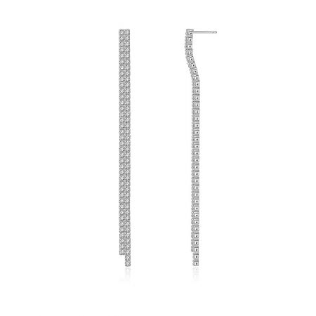 Side and front view of the Double Row CZ Chandelier Earrings, showcasing the crystal bands.