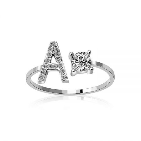 Personalized silver ring with a diamond-studded initial 'A' for a unique statement.