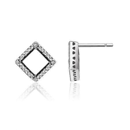 Side view of the square zirconia stud earrings, showcasing their depth and intricate design.
