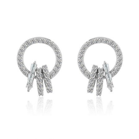 Tiny Open Circle Halo Earrings - A close-up view of the Tiny Open Circle Halo Earrings, showcasing the intricate bow design studded with sparkling cubic zirconia.