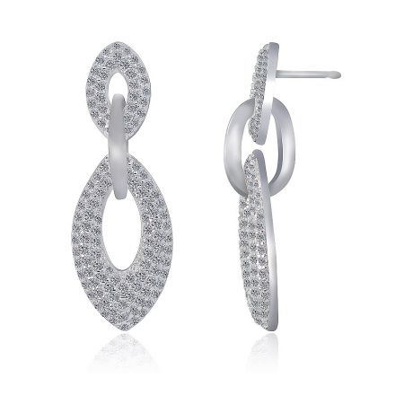 Angled view of the Tri Link Drop Pave CZ Earring, highlighting the brilliant pave setting and elegant drop design.