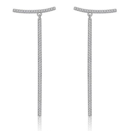 Chic T-bar pendant earrings in silver, fully studded with brilliant clear stones.