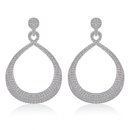 Glam On Earrings - A stunning pair of Glam On Earrings, featuring teardrop-shaped silver encrusted with sparkling cubic zirconia, perfect for bridal or formal wear.
