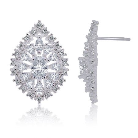 Angled view of the Perfect Pear stud earrings, highlighting their brilliant sparkle and luxurious teardrop design.