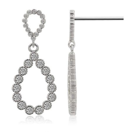 Front and side view of the teardrop bezel set earrings, showcasing the elegant design and post closure.