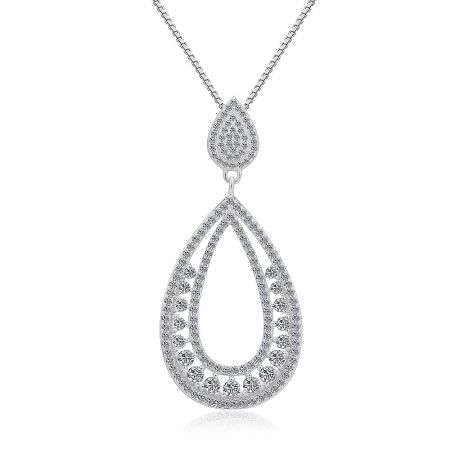 Detailed view of the pear-shaped cubic zirconia pendant, highlighting the brilliance of the stones.