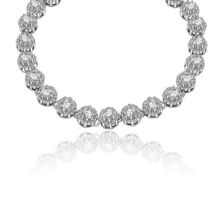 A close-up shot of the pave CZ tennis bracelet, highlighting the brilliant sparkle and intricate setting of the cubic zirconia stones.