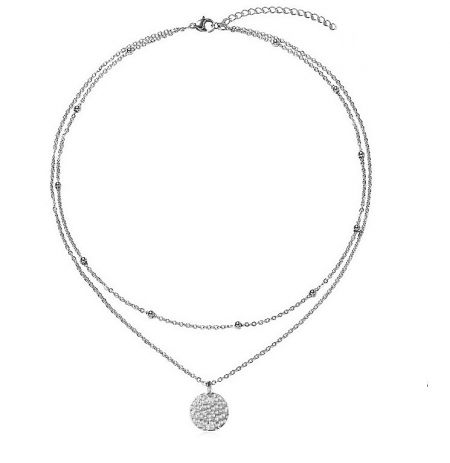 Silver-toned version of the charm necklace, highlighting the polished finish.