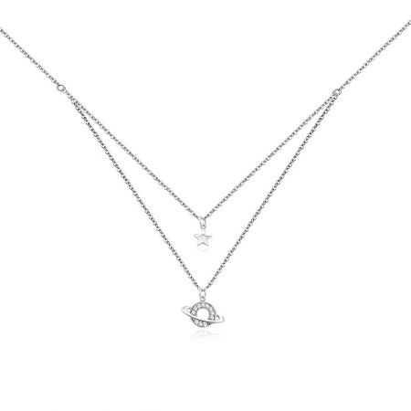 Double Choker Necklace with Star and Planet Charms - A stylish double choker necklace with star and planet charms, showcasing its layered design and celestial theme.