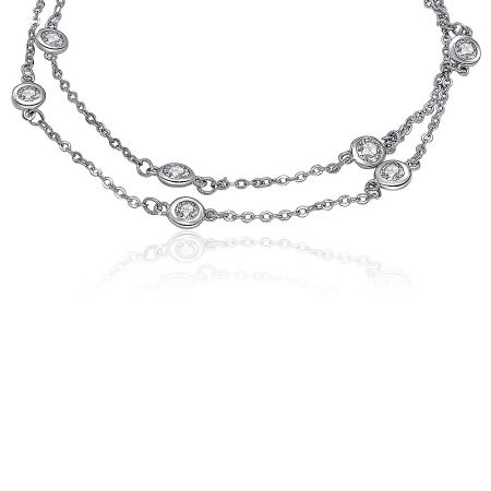 Another perspective of the 2-row bracelet, showing the fine craftsmanship of the link chain and stone settings.