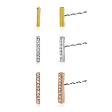 The complete set of three-tone bar stud earrings displayed together.