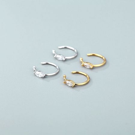 925 Sterling Silver No-Piercing Nose Ring Cuff Clips (5 pcs) - A product showcase of 925 sterling silver no-piercing nose ring cuff clips, available in both silver and gold finishes, each adorned with a delicate clear gemstone.