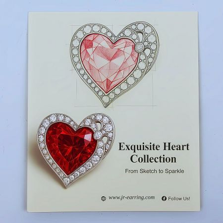 Two heart-shaped brooches from sketch to final product