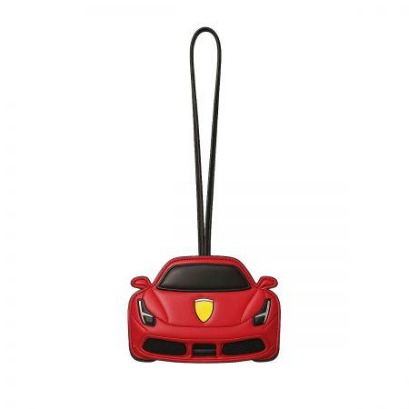 Luxury Ferrari red sports car leather keychain, a premium custom gift item.