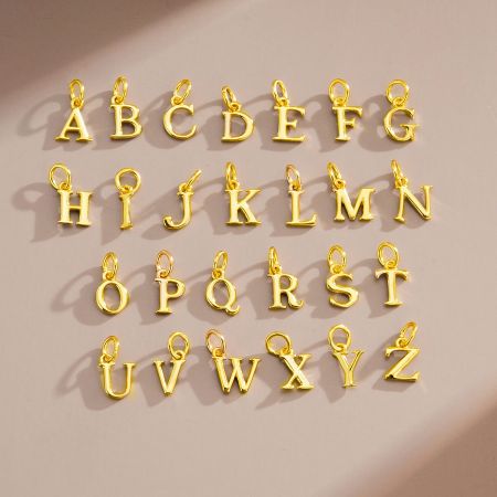 925 Sterling Silver Alphabet Letter DIY Pendant Set of 5 - A complete set of 925 sterling silver alphabet letter pendants with a brilliant gold finish, ideal for creating custom DIY jewelry.