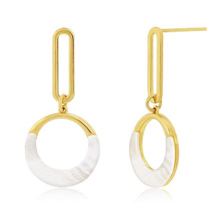 Side view of the Summer Hollow Round Shell Earrings, showing the paperclip-style top link and post closure.