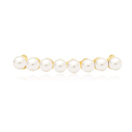 An elegant gold bar shoe charm adorned with seven white pearls.