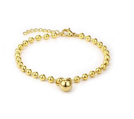 Golden Bead Stainless Steel Bracelet - A close-up of the Golden Bead Stainless Steel Bracelet (JRH-022) in a gold finish, showcasing its polished beads and central larger bead.