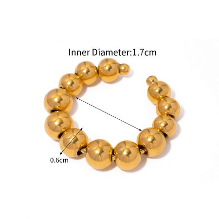 Gold beaded jewelry piece with measurements.