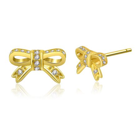 Back view of the gold bow stud earrings showing the post-back closure.