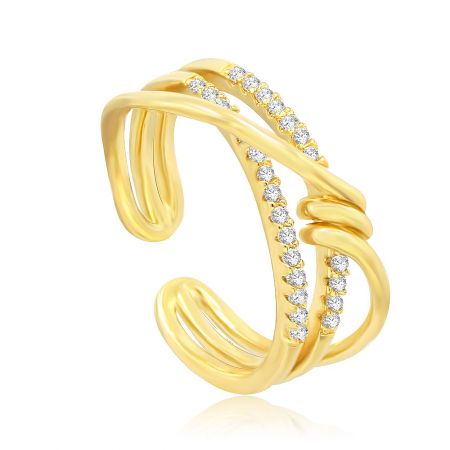 Detailed view of the gold-plated adjustable ring with cubic zirconia embellishments.