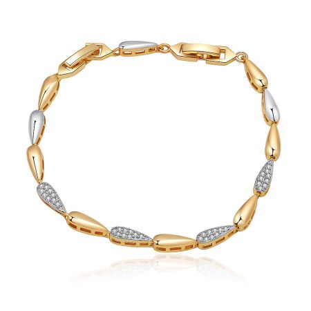 Two-Colored Tear Drop Shaped Bracelet - A stunning Two-Colored Tear Drop Shaped Bracelet with gold and rhodium plating, featuring diamond-encrusted cubic zirconia links.