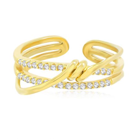 Gold Filled Zirconia Adjustable Ring - A close-up of the Gold Filled Zirconia Adjustable Ring, showcasing its intertwined design with sparkling cubic zirconia stones and shiny 14K gold plating.