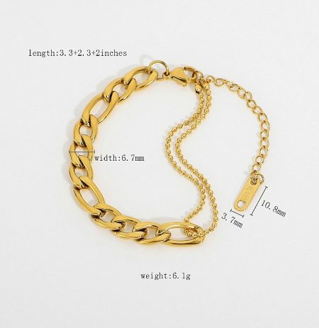 Detailed measurements of the Gold Thick Link Bracelet, showing length, width, and weight.