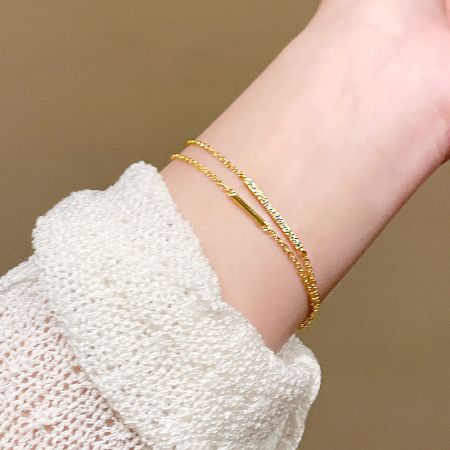 Stylish look featuring the gold-plated 925 sterling silver double-layer zircon bracelets.