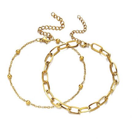 Double Chain Gold Plated Bracelet - A pair of elegant double chain gold plated bracelets, style JRH-026, showcasing different chain styles on a clean white background.