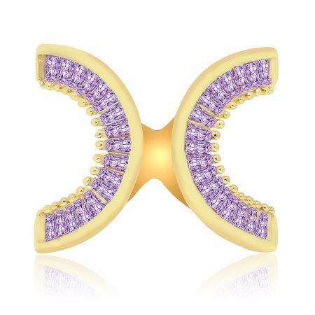 A complementary butterfly-themed piece from the collection, featuring matching purple gemstones on a gold setting.