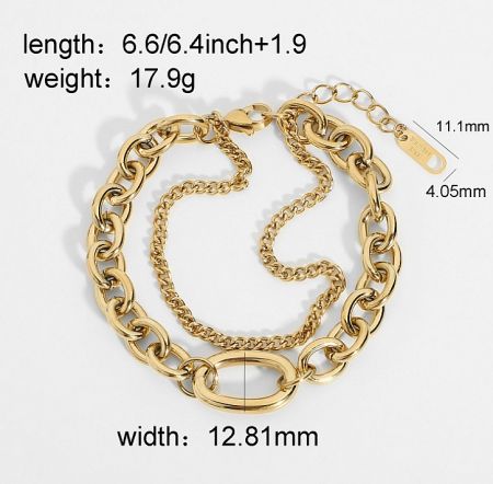 Detailed specifications and dimensions of the gold Square Charm Cable Chain Bracelet.