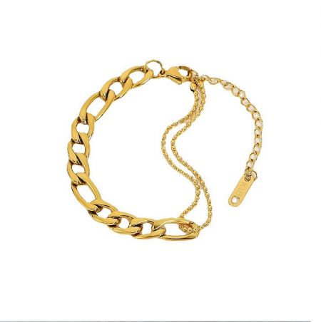 Gold Thick Link Bracelet - Gold Thick Link Bracelet (JRH-035) featuring a design with two different chain types and a secure clasp.