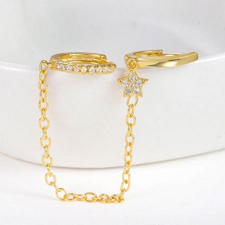 Detailed view of the star zircon chain hoop earrings, showing the intricate design and sparkling stones.