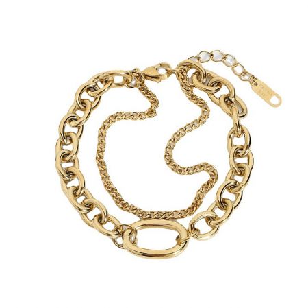 Square Charm Cable Chain Bracelet - Close-up of the Square Charm Cable Chain Bracelet in gold, showcasing the detailed texture of the intertwined stainless steel links.