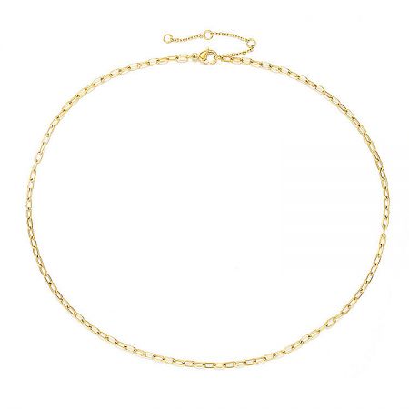 Gold Plated Stainless Steel Chain Choker - A close-up studio shot of a gold plated stainless steel chain choker with oval links and a spring clasp on a white background.
