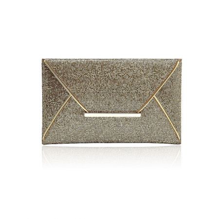 Glitter Party Evening Clutch Bag - A stylish gold Glitter Party Evening Clutch Bag with a unique textured design and elegant gold metal accents.