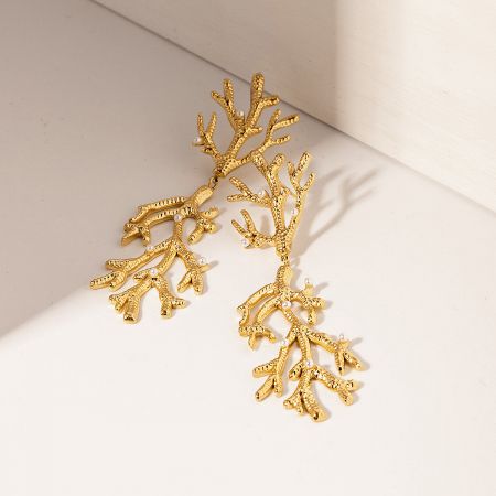 Another angle of the stainless steel pearl coral earrings.