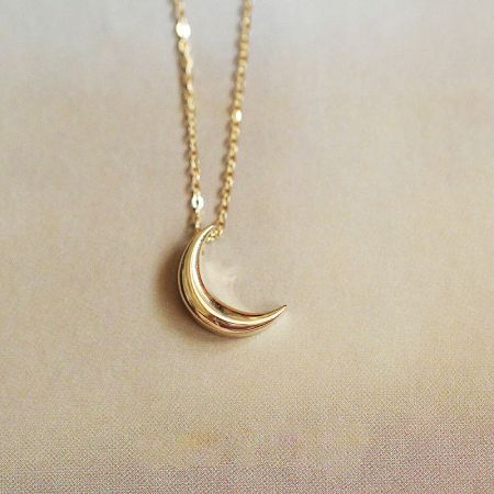 925 Sterling Silver Gold Small Moon Pendant Necklace Set of 5 - A detailed studio shot of the 925 sterling silver necklace with a delicate gold-plated small moon pendant on a neutral background.