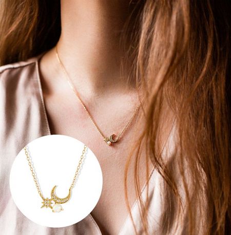 Detailed view of the celestial-themed pendant on the Moon and Star Gold Plated Necklace.