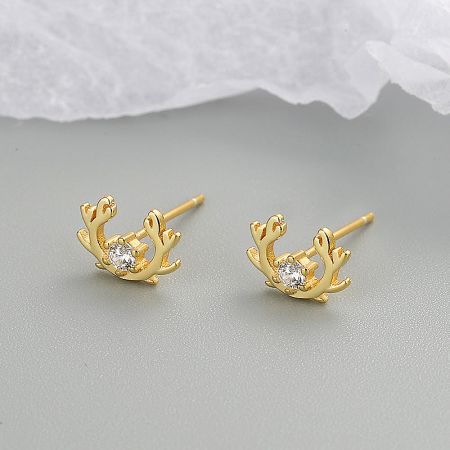 Another angle of the gold deer antler earrings, emphasizing the brilliant diamond-like zircon accents.
